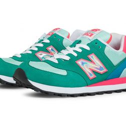 Incaltaminte Femei New Balance Womens Hologram 574 Teal with Blue Atoll Pink Glo