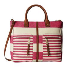 Tommy Hilfiger Rugby Stripe Convertible Tote Raspberry/Natural