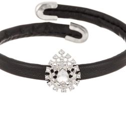 Natasha Accessories Leather Cuff Bracelet with Mini Tear Drop BLACK-SILVER