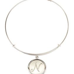 Bijuterii Femei Alex and Ani Sterling Silver Initial N Charm Wire Bangle RUSSIAN SILVER