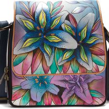 Anuschka Handbags Triple Compartment Crossbody Organizer Luscious Lilies