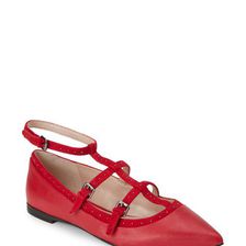 Incaltaminte Femei French Connection Tessi Red Geklin Studded T-Strap Pointed Toe Flats Tessi Red