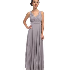 Donna Morgan Giselle Long Pleated Chiffon Sterling