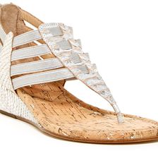 Donald J Pliner Deena Snake Embossed Wedge Sandal SILVER