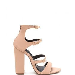 Incaltaminte Femei CheapChic Strap In Chunky Caged Faux Nubuck Heels Nude