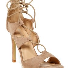 Nature Breeze Kent Lace-Up Heel Sandal Beige Suede