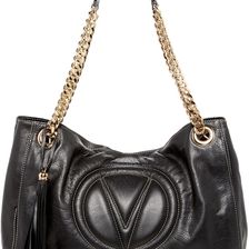 Valentino By Mario Valentino Verra Leather Sauvage Shoulder Bag BLACK