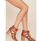 Incaltaminte Femei Forever21 Cutout Lace-Up Block Heels Tan