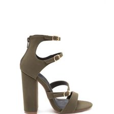 Incaltaminte Femei CheapChic Strap In Chunky Caged Faux Nubuck Heels Olive