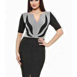 Rochie neagra, din neopren, cu aplicatii pe bust, Emily G