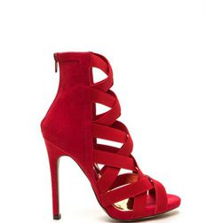 Incaltaminte Femei CheapChic Night Life Caged Faux Suede Heels Red