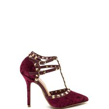 Incaltaminte Femei CheapChic Rocker Status Studded Velvet Caged Heels Burgundy