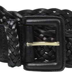 Cole Haan 40mm Braided Veg Leather Belt with Covered Harness Buckle Black