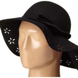 Betsey Johnson Felt Floppy with Floral Cut Out Brim Black