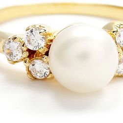 Savvy Cie 14K Gold Plated Sterling Silver 6mm Freshwater Pearl & CZ Ring YELLOW-WHITE