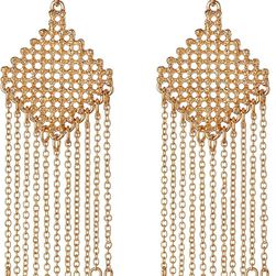 Steve Madden Diamond-Shaped Fringe Dangle Earrings GOLD