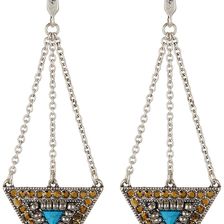 Steve Madden Triple Layered Turquoise Dangling Earrings SILVER-GOLD-TURQOIS