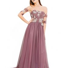 Rochie mov, din tulle, cu dantela multicolora, cu aplicatii din paiete, Vivian, Oana Nutu