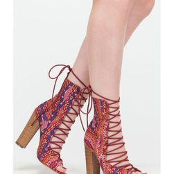 Incaltaminte Femei CheapChic Simply Bootie-ful Lace-up Tribal Heels Wine