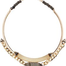 Steve Madden Hematite Faceted Stone Chain Collar Necklace GOLD AND HEMATITE