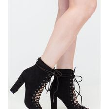 Incaltaminte Femei CheapChic Laces On Laces Faux Suede Booties Black