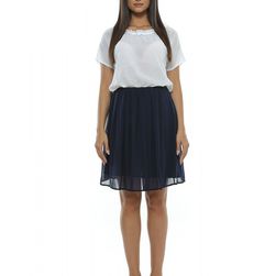 Fusta mini, bleumarin, cu elastic in talie, cu pliuri, Bia, Giorgal
