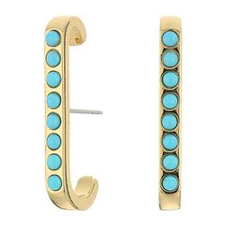 Bijuterii Femei Rebecca Minkoff Beaded Vertical Huggie Earrings GoldTurquoise