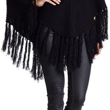 14th & Union Textured Knit Hooded Poncho BLACK