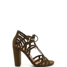 Incaltaminte Femei CheapChic Web Design Chunky Lace-up Heels Olive