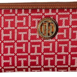Tommy Hilfiger TH Serif Signature - Monogram Jacquard/Smooth Large Zip Around Wallet Red/Cream