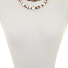 Givenchy Double Strand Simulated Pearl & Crystal Collar Necklace BROWN GOLD-SILK