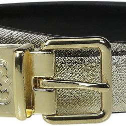 Cole Haan 25mm Saffiano to Patent Feather Edge Reversible Belt Gold Saffiano