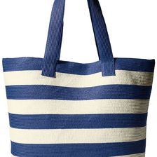 San Diego Hat Company BSB1556 Wide Stripe Tote Bag with Interior Zippered Pocket and Metal Snap Closure Blue