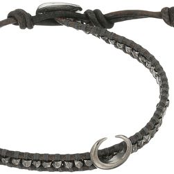 Chan Luu 6' Silver Nugget on Beige Leather Single with Horn Accent Bracelet Gunmetal/Natural Grey