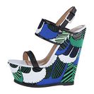 Incaltaminte Femei DSQUARED2 Wedge Verde Blue Cotone Stampa Piume