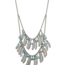 Bijuterii Femei Forever21 Feather Layered Necklace Turquoiseantique silver