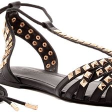 Legend Footwear Pippa Studded T-Strap Ankle Wrap Sandal BLACK