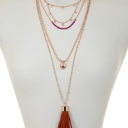 Vince Camuto Long Beaded Double Pendant Choker Necklace ROSEG