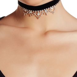 Free Press Crystal Filagree Velvet Choker CLEAR-OPAL-GOLD-BLK