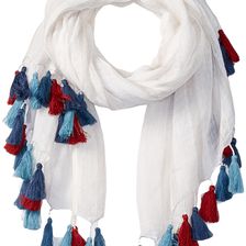 San Diego Hat Company BSS1654 Striped Lightweight Scarf with Multicolored Tassels White