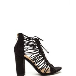 Incaltaminte Femei CheapChic Knot Again Chunky Caged Lace-up Heels Black