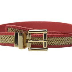 Accesorii Femei Michael Kors 25mm Reversible Straw Belt with Saffiano Binding and Eyelets Coral