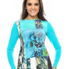 Bluza femei, turcoaz, din tricot, cu maneci chimono, imprimata, ma dame