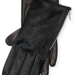 Ralph Lauren Haircalf-Leather Zip Gloves Black
