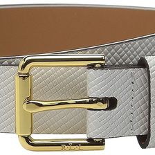 Ralph Lauren Crosshatch Leather 1" Endbar Belt Bright White