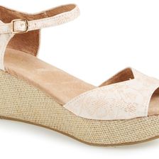 TOMS Floral Jacquard Platform Wedge Wedding Sandal PINK