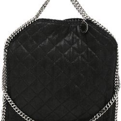 Stella McCartney Quilted Shaggy Deer Falabella Fold Over Tote Bag BLACK