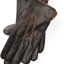 Ralph Lauren Whipstitched Leather Gloves Black/Vintage Vachetta