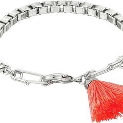 French Connection Safety Pin Tassel Bracelet Silver/Bright Coral