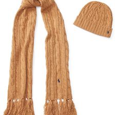 Ralph Lauren Aran-Knit Scarf & Hat Gift Set Camel